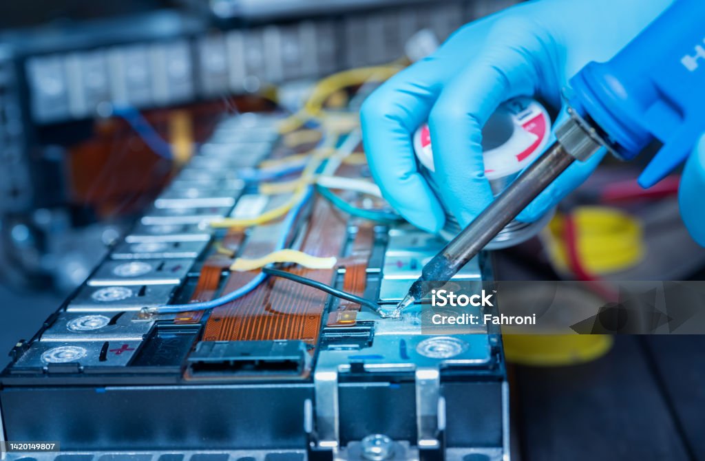 Lithium battery cells being assembled