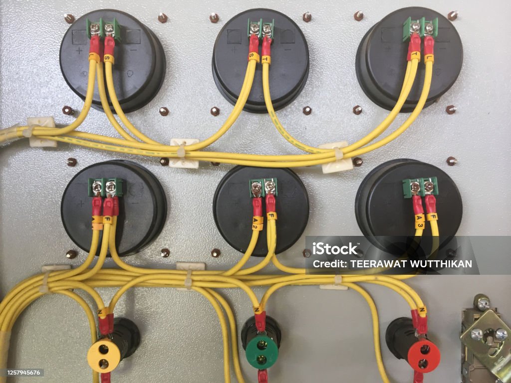 Marine electrical panel with analog meters and wiring