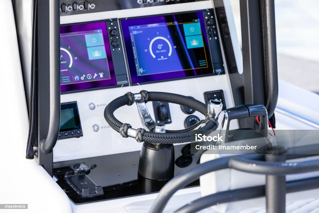 Modern helm with dual touchscreen multifunction displays